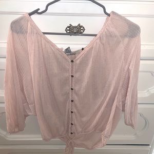 BOUTIQUE BUTTON DOWN FLOWY BLUSH SHIRT